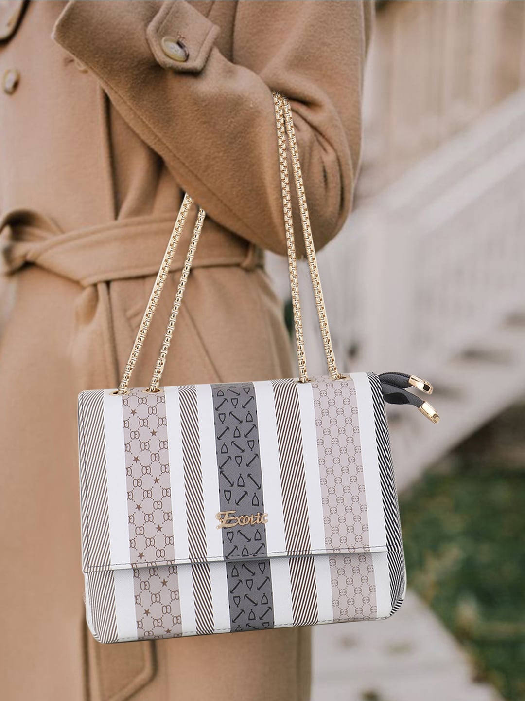

Exotic Printed PU Structured Sling Bag, Grey