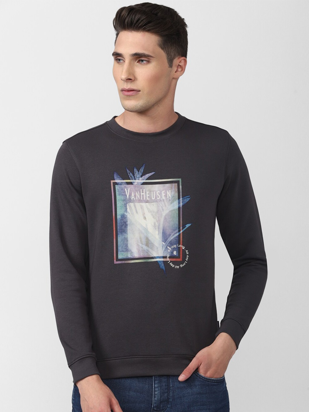 

V Dot Men Printed Sweatshirt, Grey
