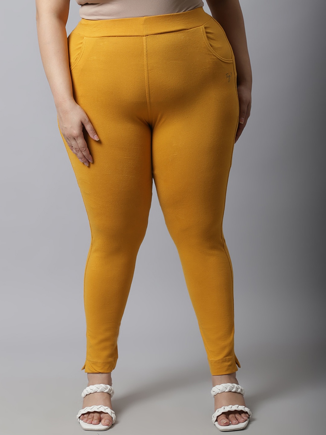 

TAG 7 PLUS Women Plus Size Solid Ankle-Length Leggings, Mustard