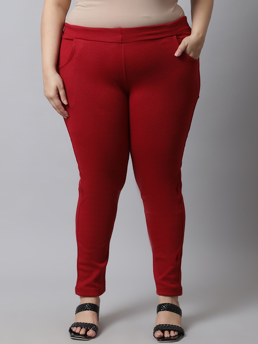 

TAG 7 PLUS Women Plus Size Solid Ankle-Length Legging, Maroon