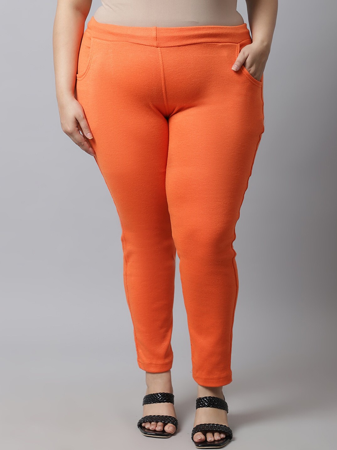 

TAG 7 PLUS Women Plus Size Solid Ankle Length Leggings, Orange