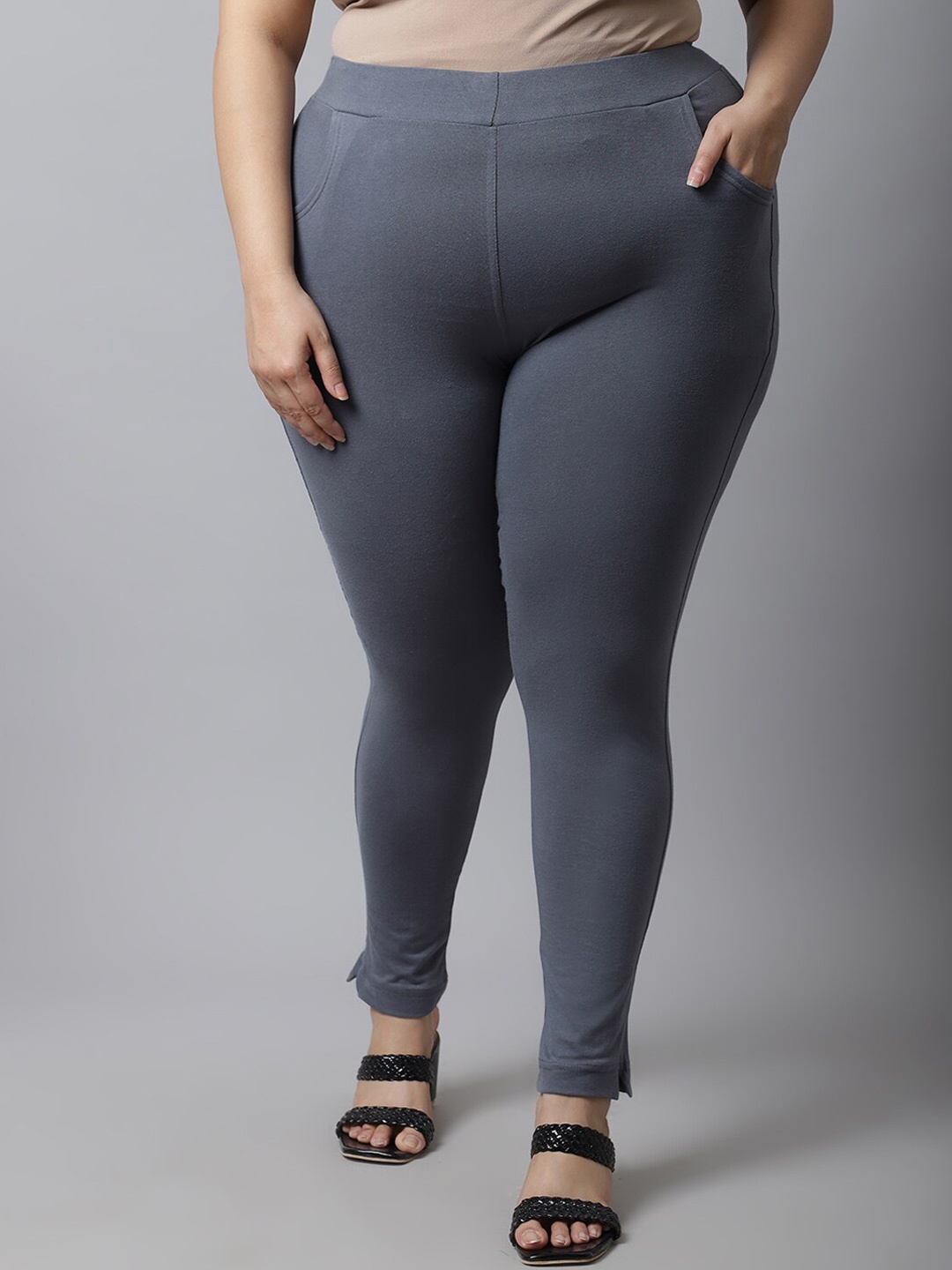 

TAG 7 PLUS Women Plus Size Solid Ankle-Length Leggings, Grey