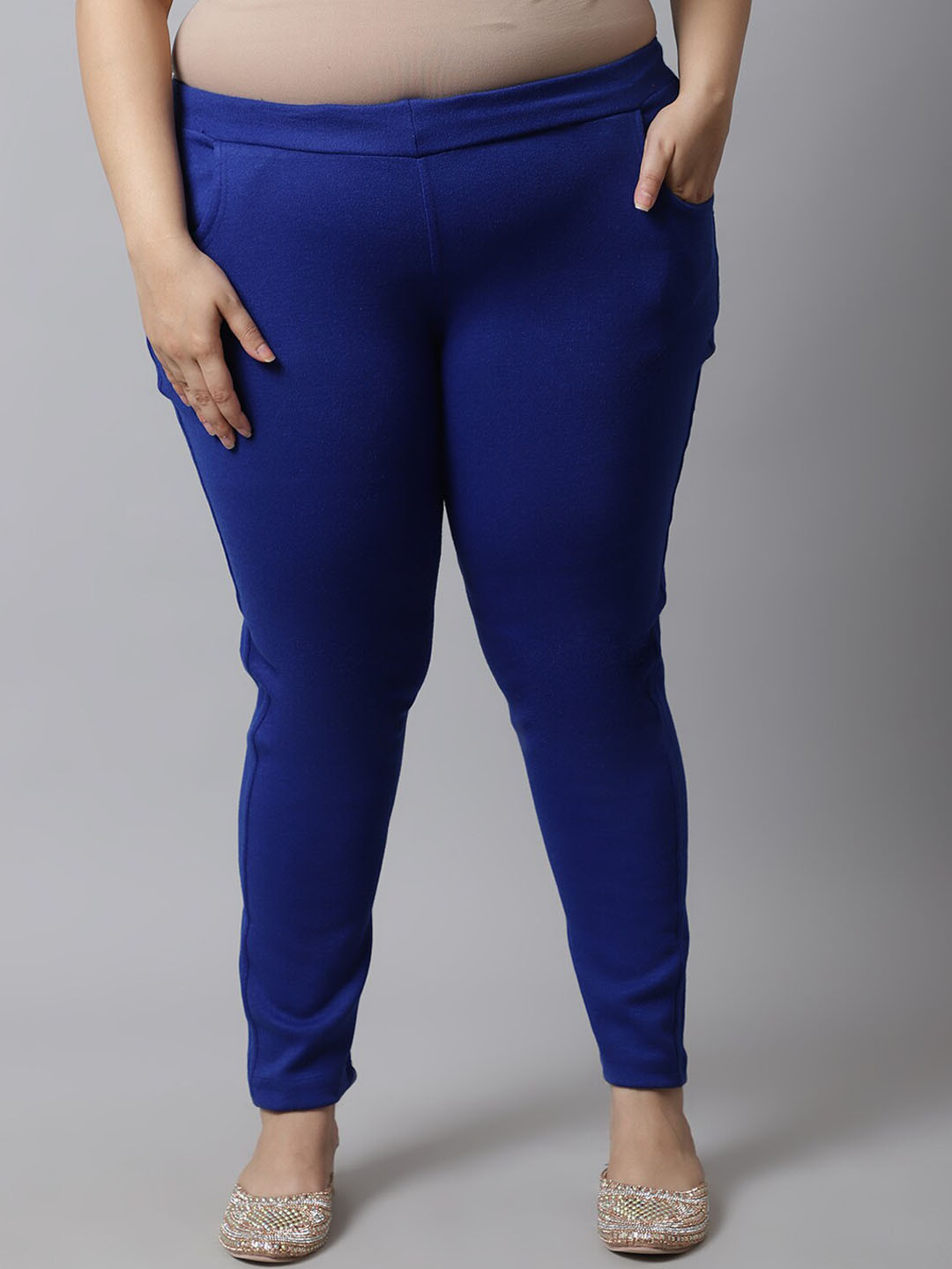 

TAG 7 PLUS Women Plus Size Blue Solid Ankle LengthWoolen Leggings