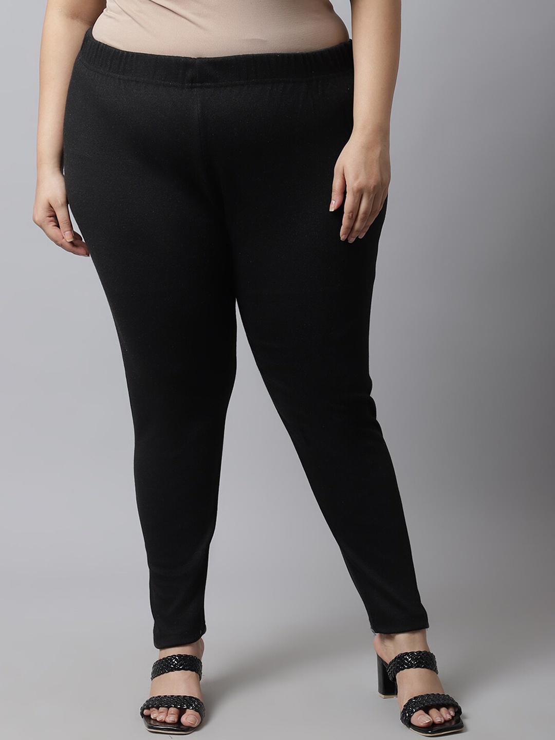 

TAG 7 PLUS Women Plus Size Solid Ankle-Length Leggings, Black