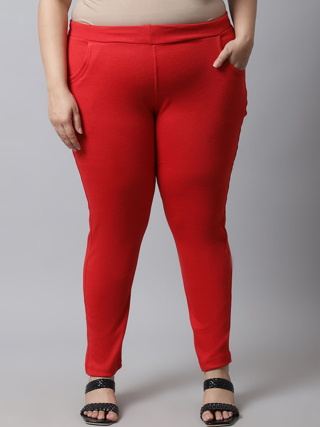 

TAG 7 PLUS Women Plus Size Solid Ankle Length Leggings, Red