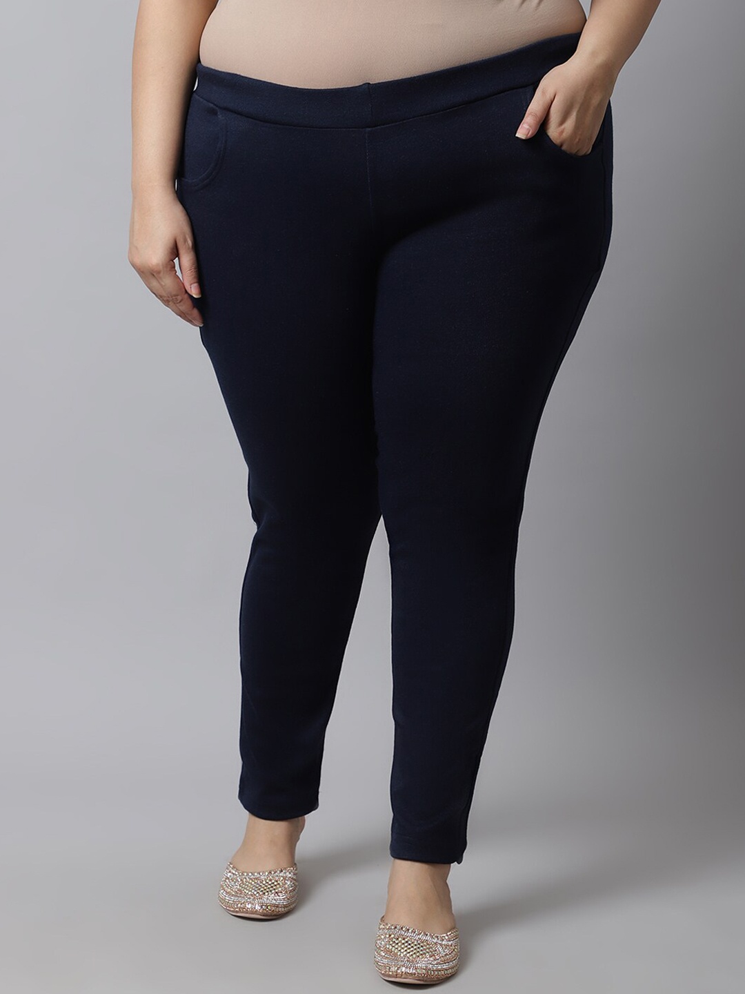 

TAG 7 PLUS Women Plus Size Solid Woolen Leggings, Navy blue