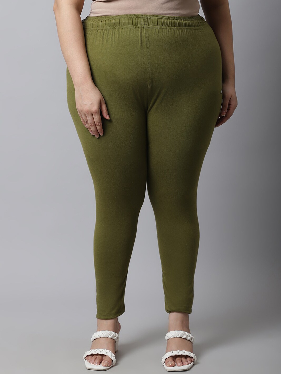 

TAG 7 PLUS Women Plus Size Solid Ankle Length Leggings, Olive