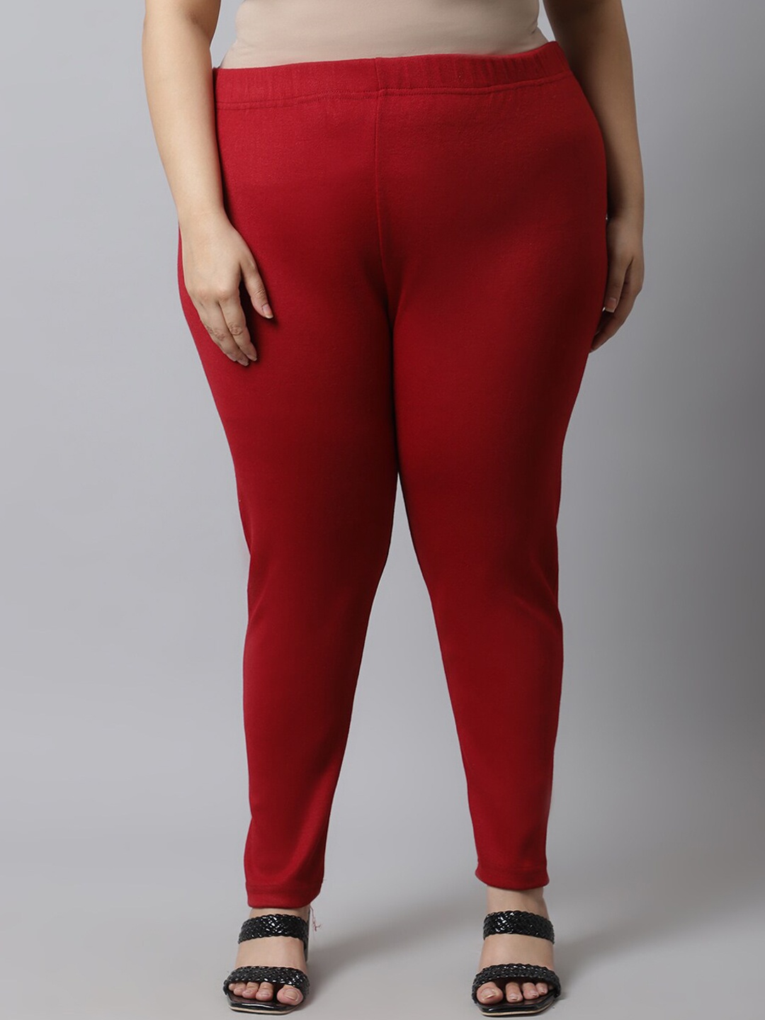 

TAG 7 PLUS Women Plus Size Solid Ankle-Length Leggings, Maroon