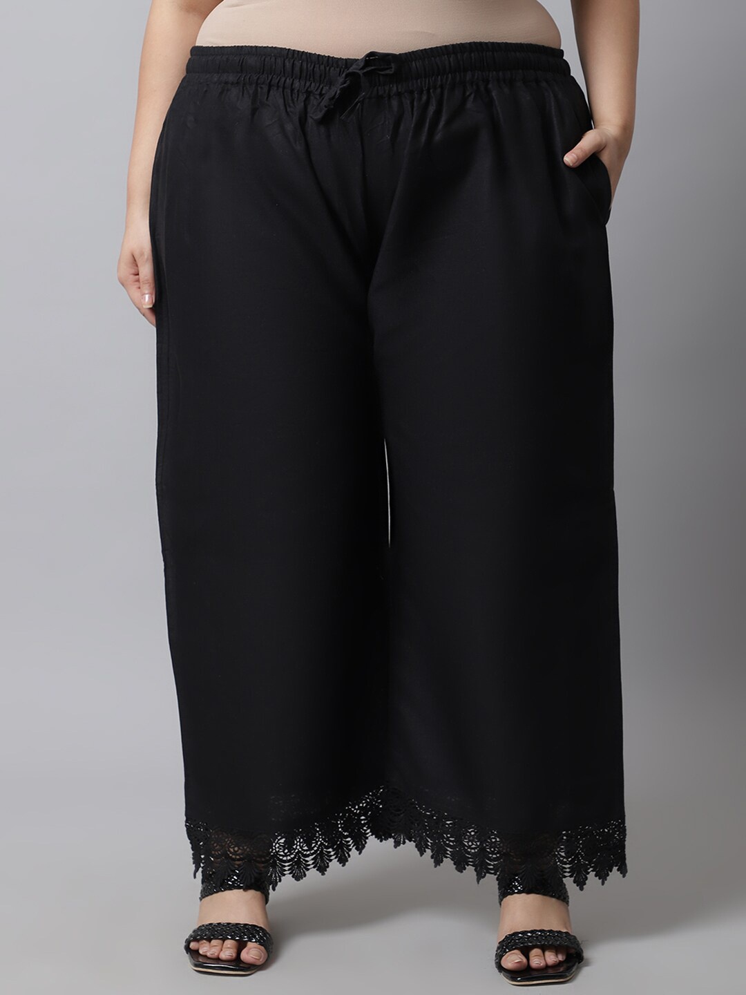 

TAG 7 PLUS Women Black Linen Palazzos
