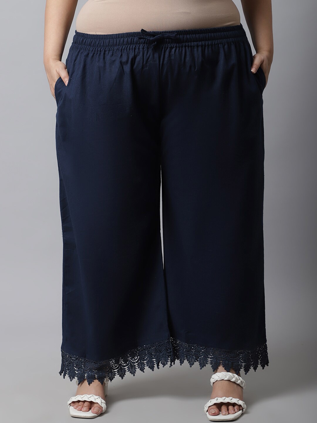 

TAG 7 PLUS Women Navy Blue Linen Palazzos