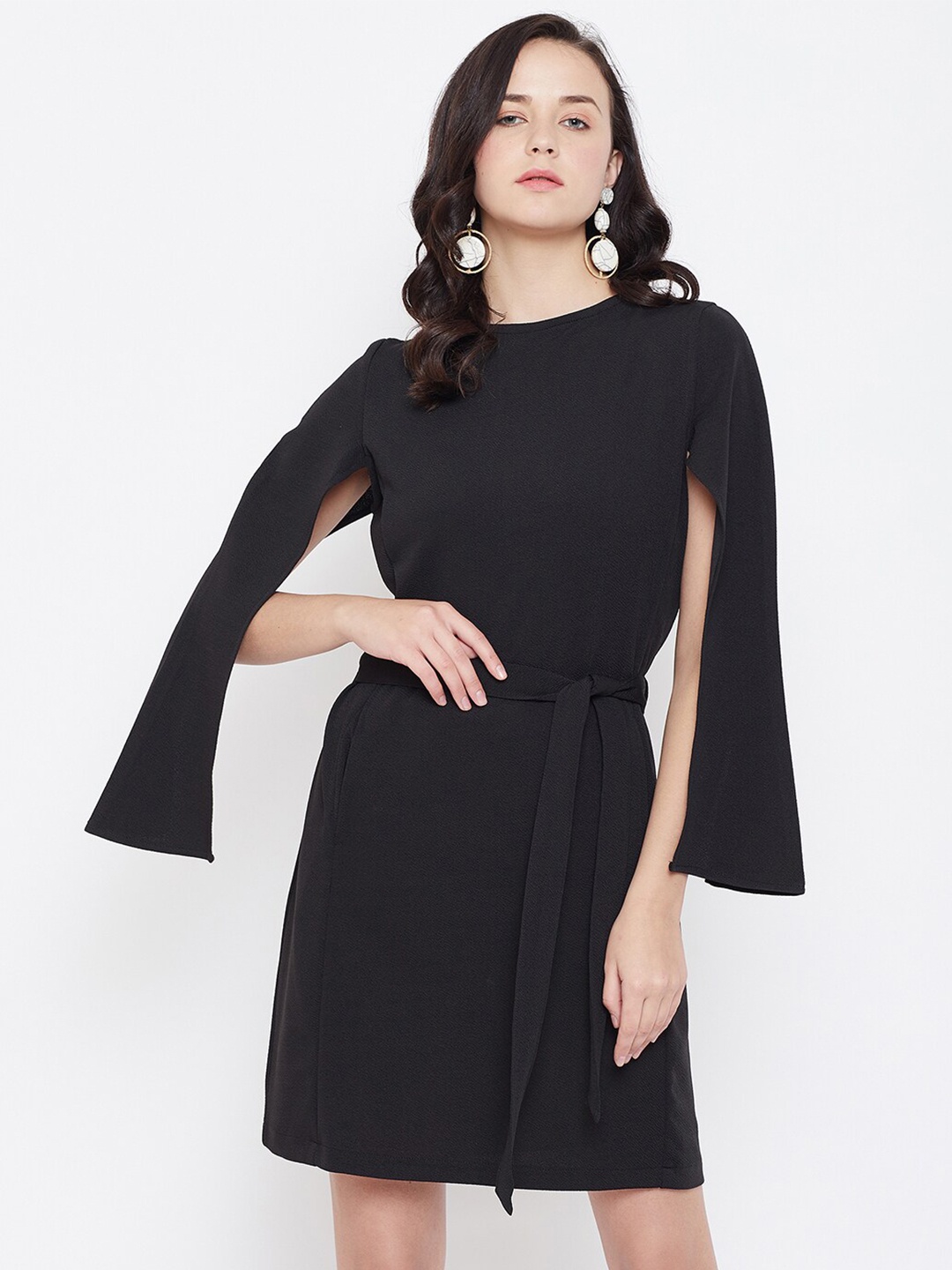 

Zastraa Slit Sleeve A-Line Dress, Black