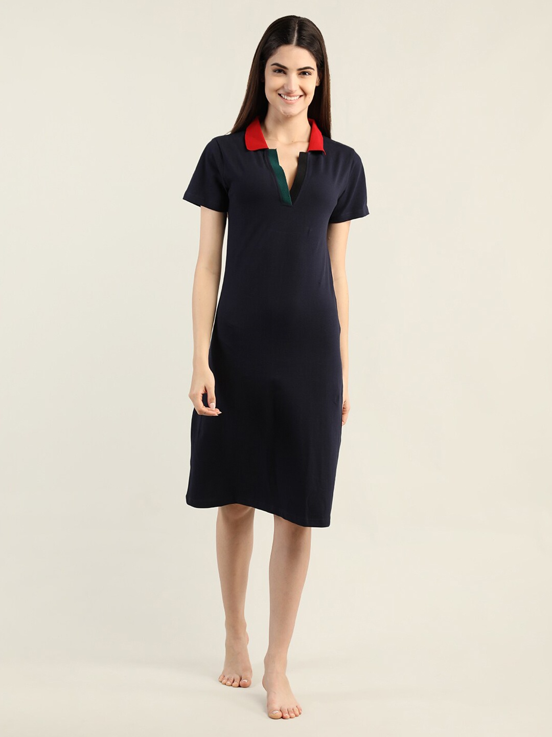 

Organzaa Women T-Shirt Solid Nightdress, Navy blue
