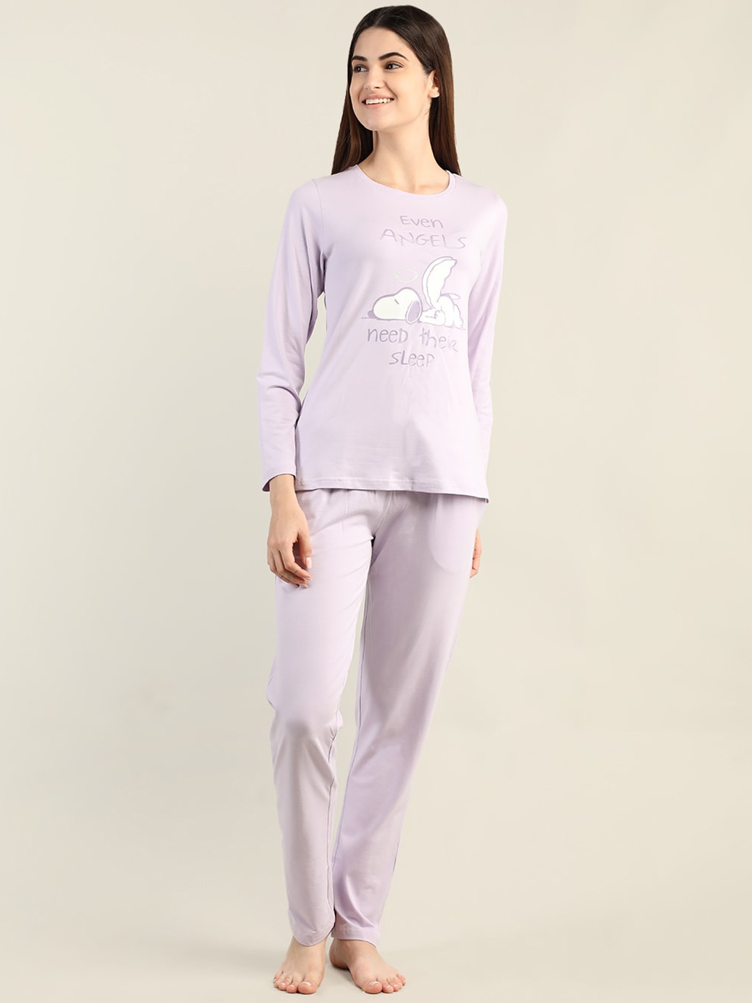 

Organzaa Women Printed T-Shirt & Pyjama Night suit, Lavender
