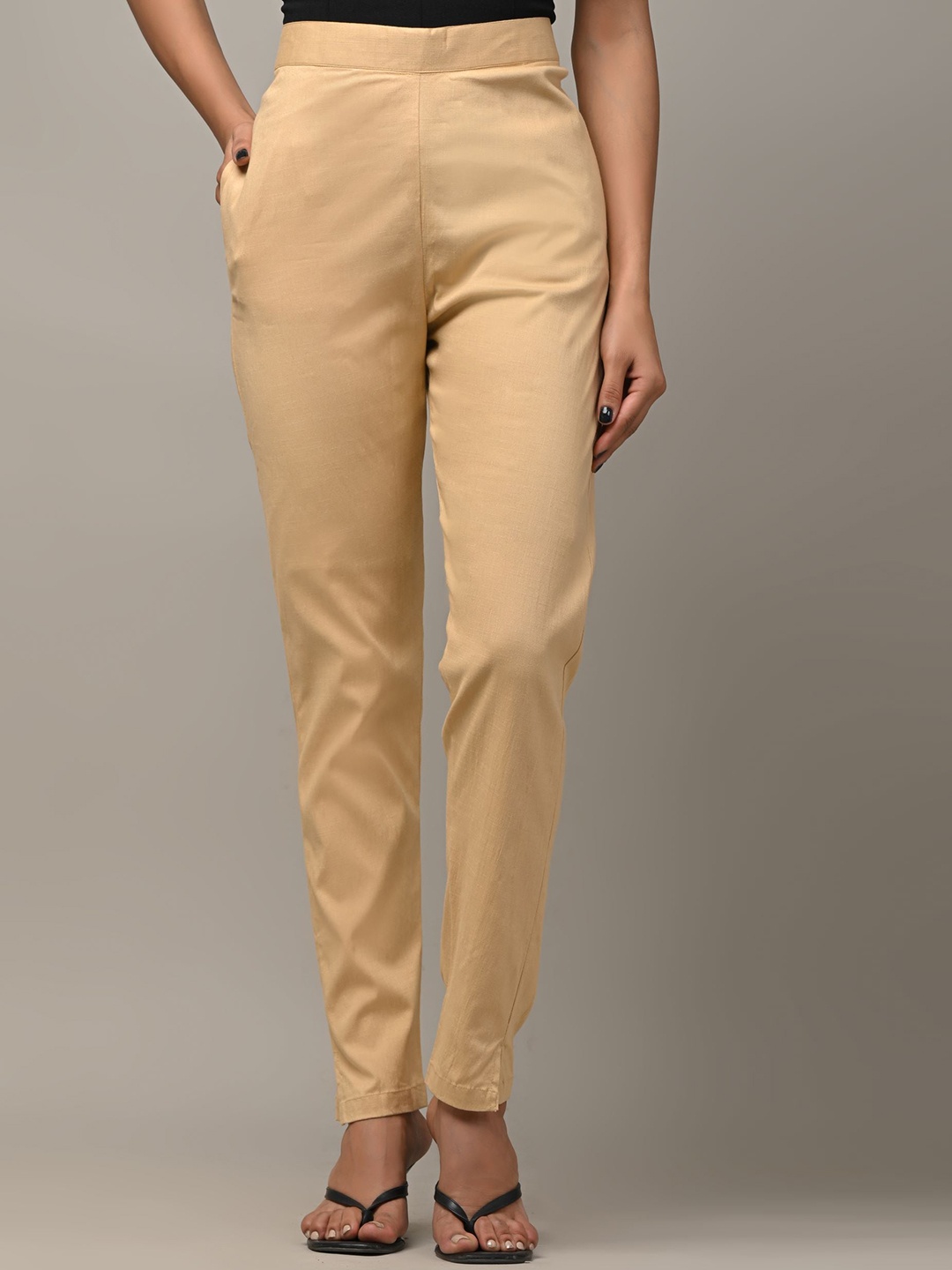 

DHRTI Women Beige Slim Fit Trousers