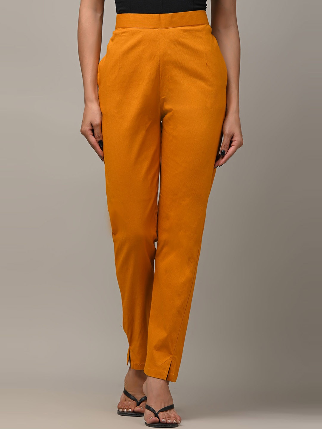 

DHRTI Women Mustard Yellow Slim Fit Trousers