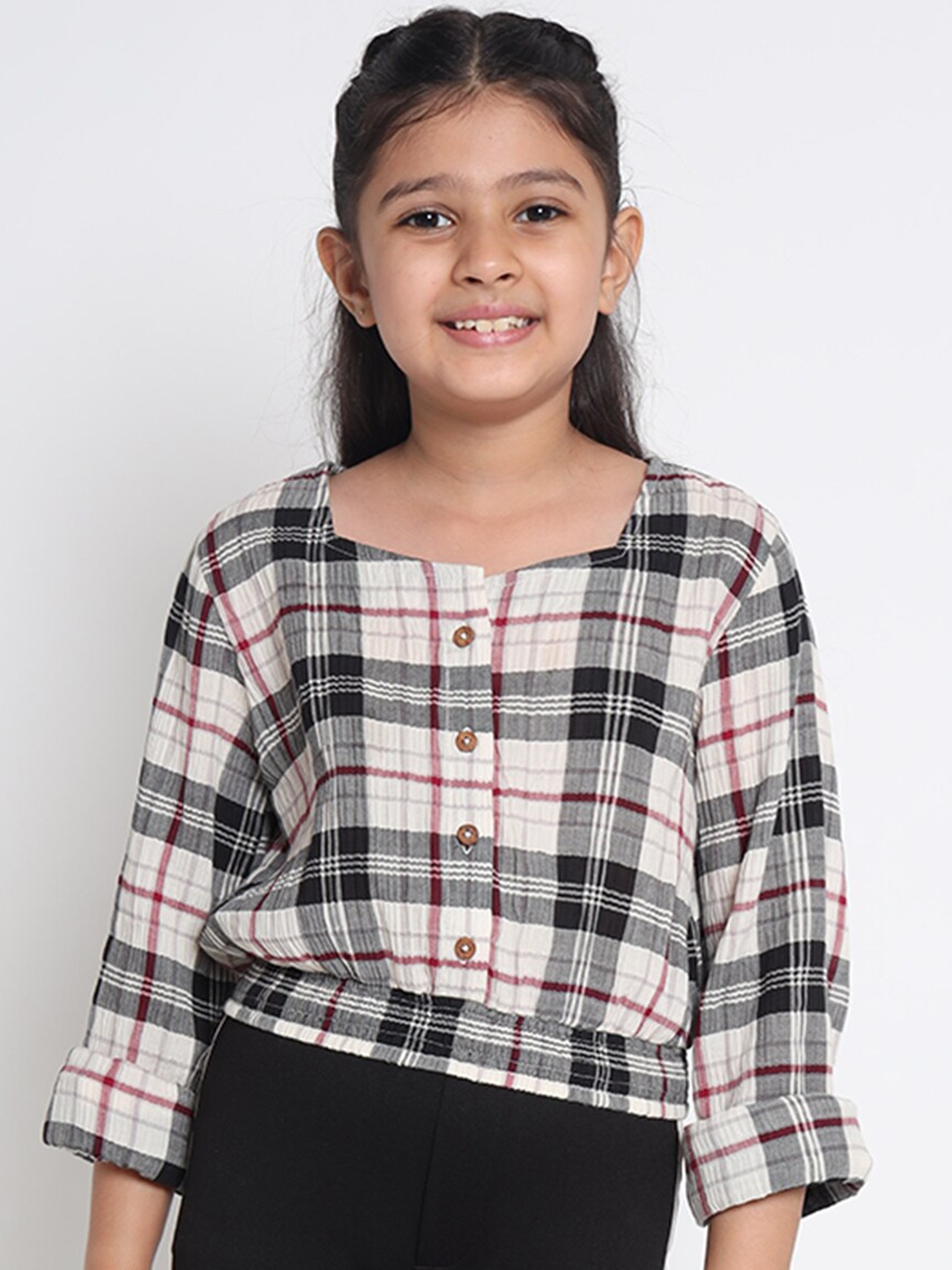 

Natilene Girls Blue & White Checked Boxy Top