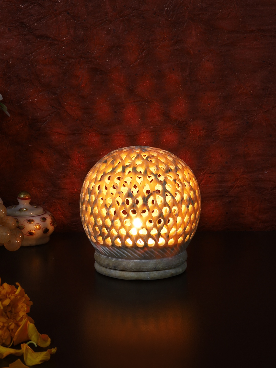 

Aapno Rajasthan Beige Textured Candle Holders
