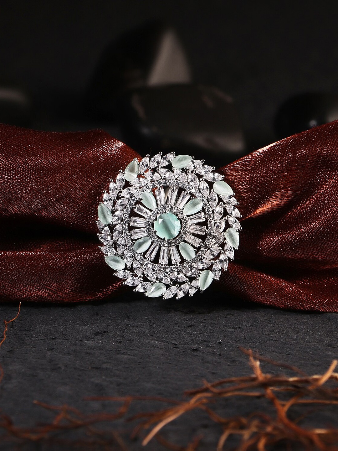

Adwitiya Collection Silver-Plated Stone-Studded Finger Ring