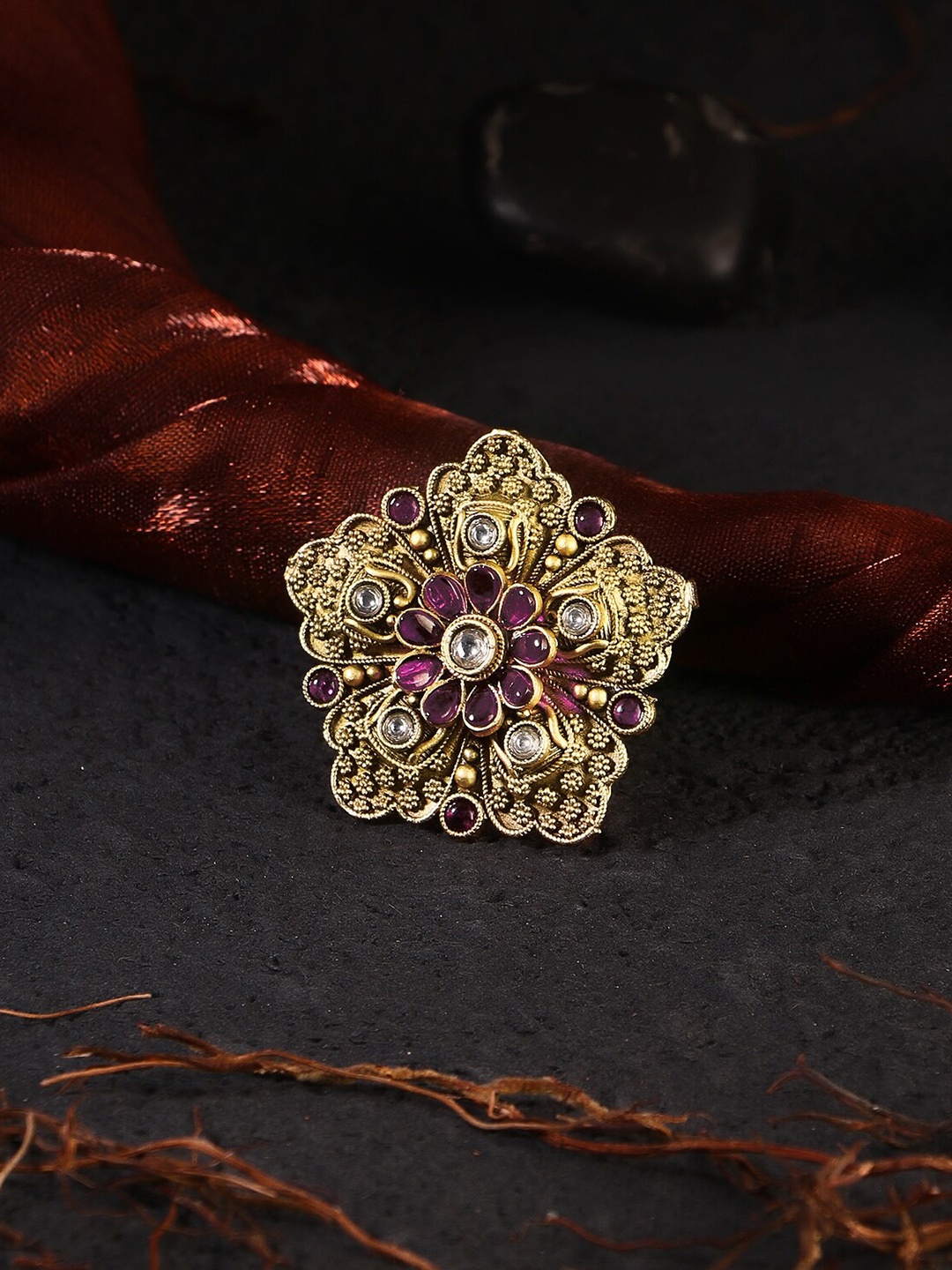 

Adwitiya Collection Gold-Plated Stone Studded Ring