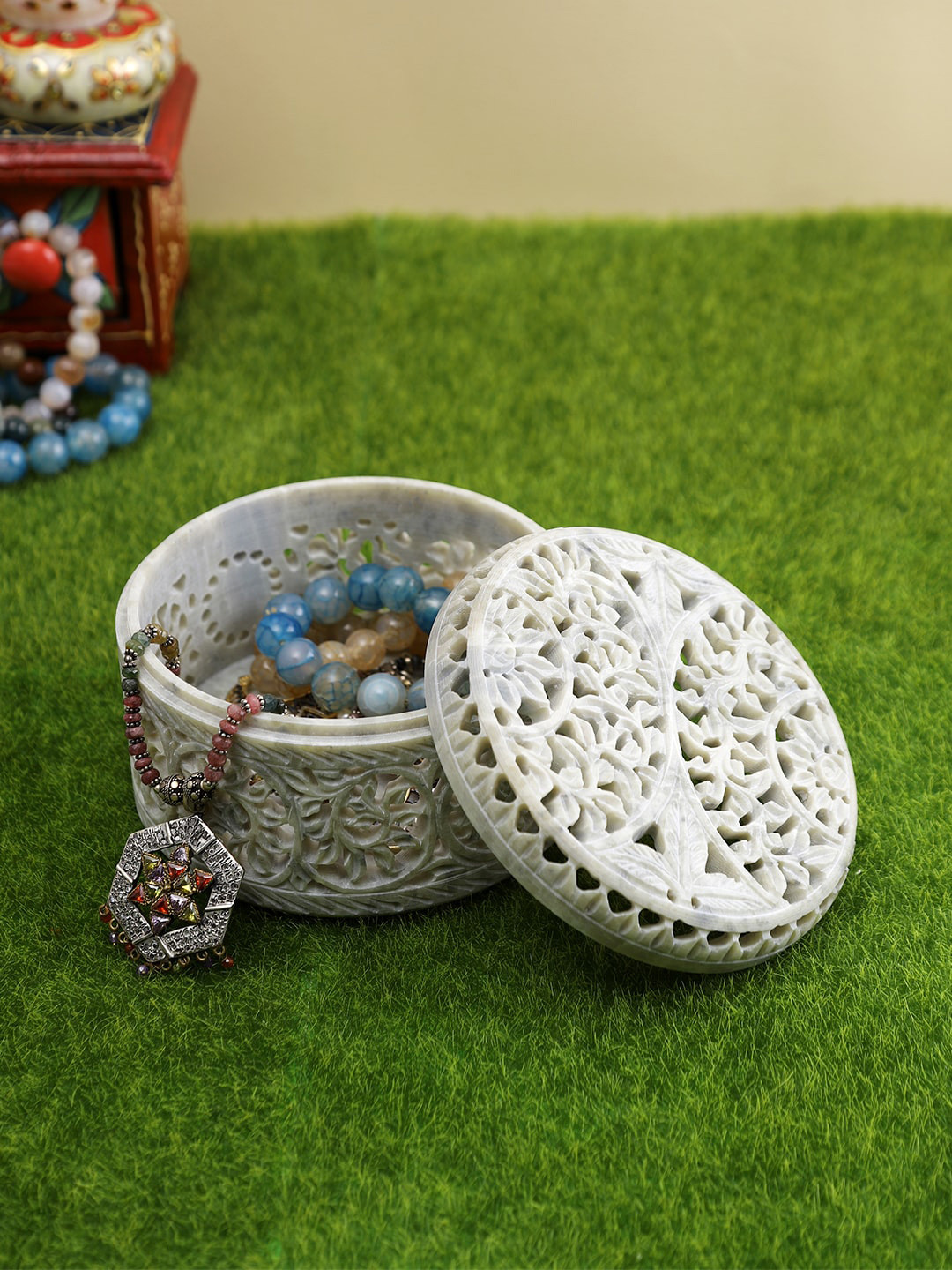 

Aapno Rajasthan Textured Mini Storage Box Organizers, White