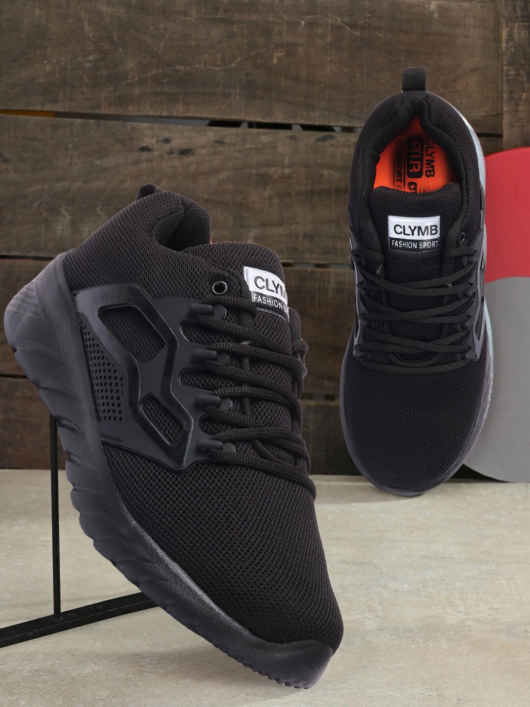 

CLYMB Men Mesh Running Non-Marking Shoes, Black