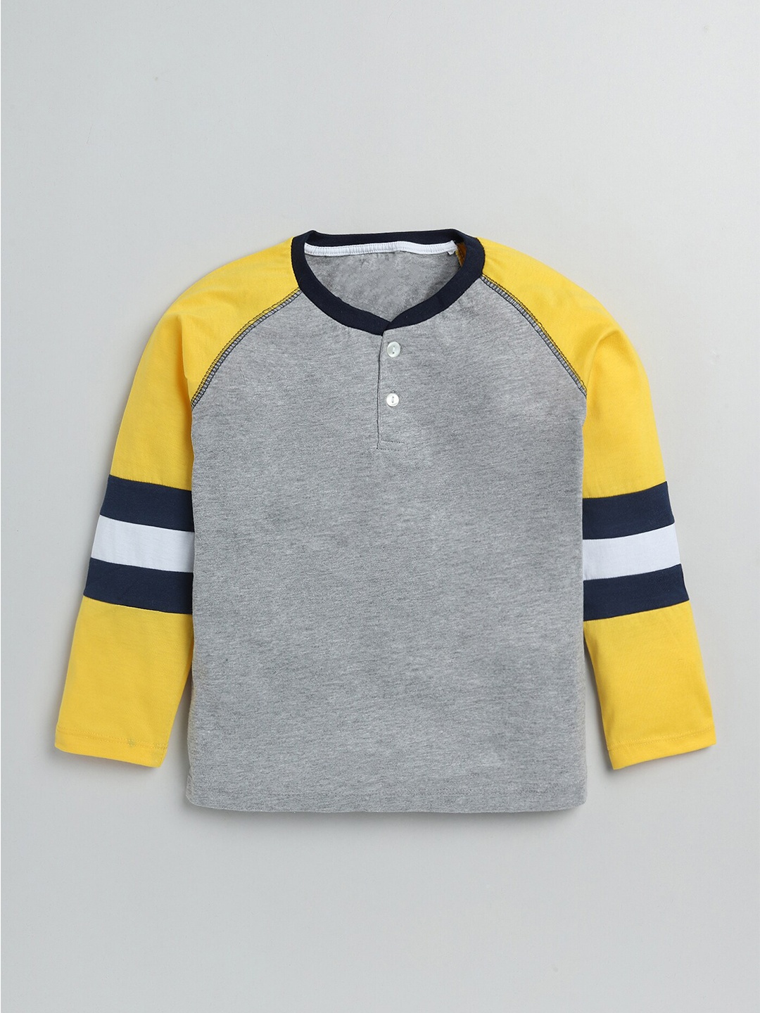 

YK Boys Henley Neck Raglan Sleeves Colourblocked T-shirt, Grey