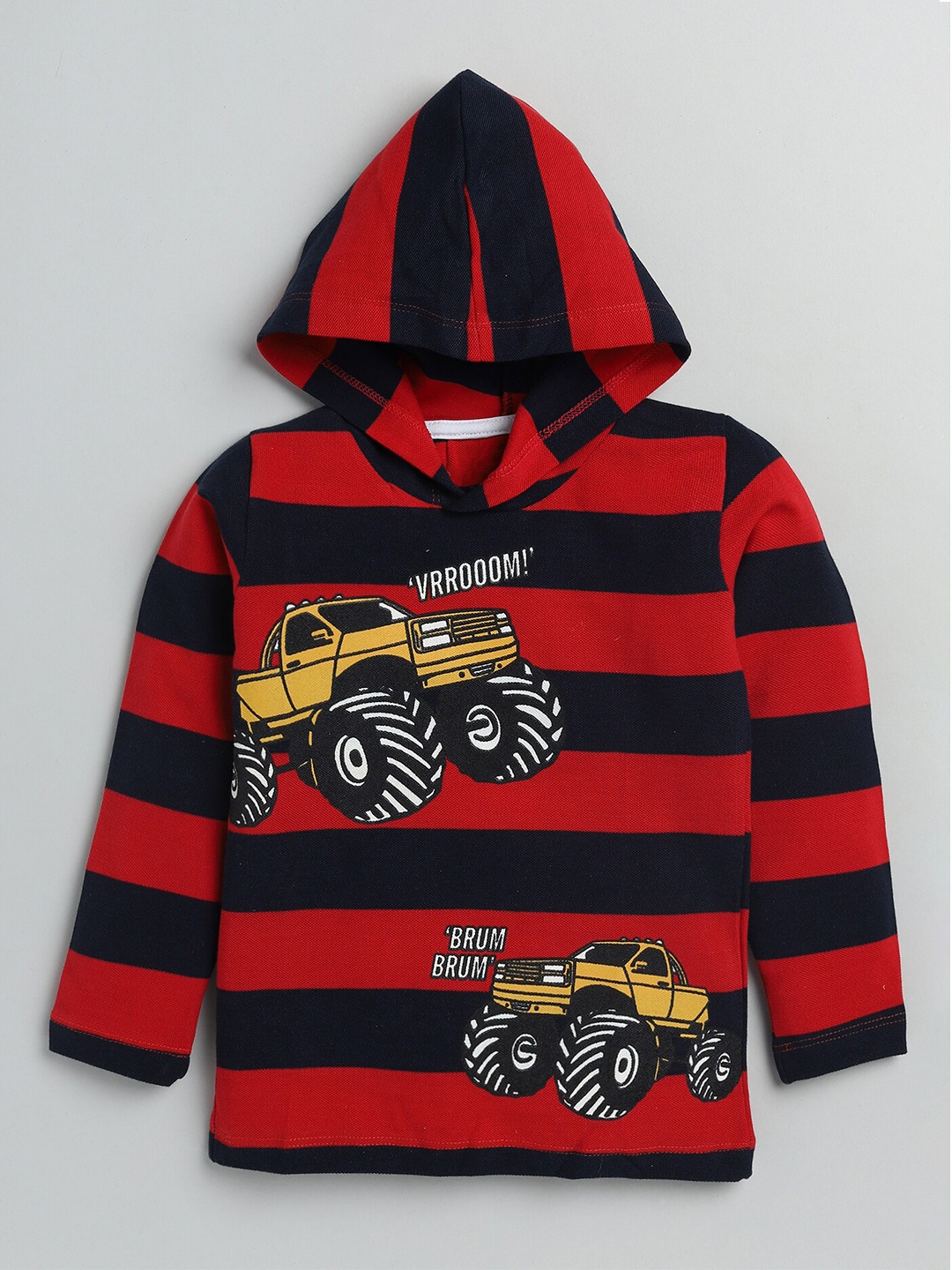 

YK Boys Red & Black Striped Hood with Truck Print T-shirt