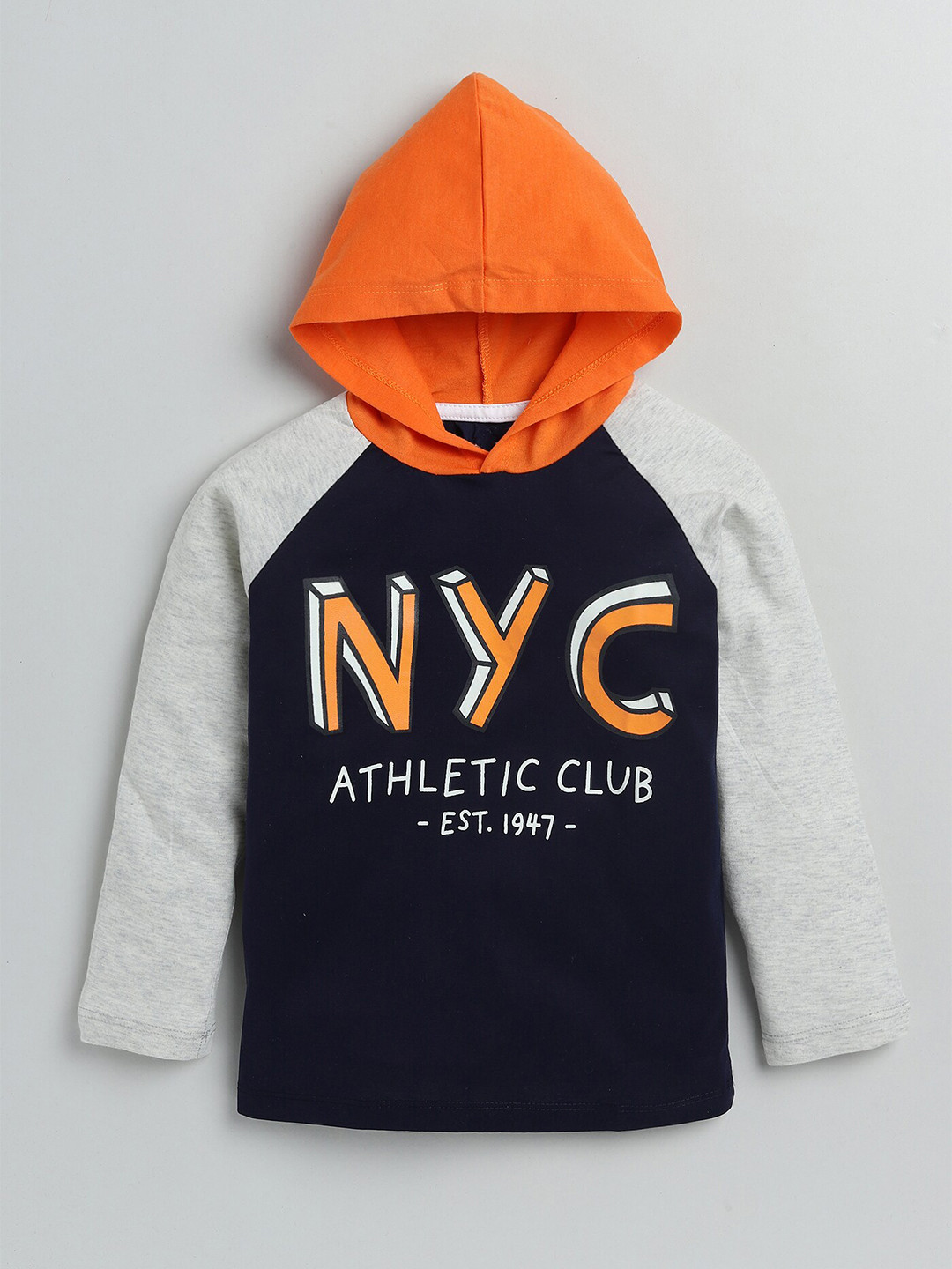 

YK Boys Typography Printed Hooded T-shirt, Navy blue