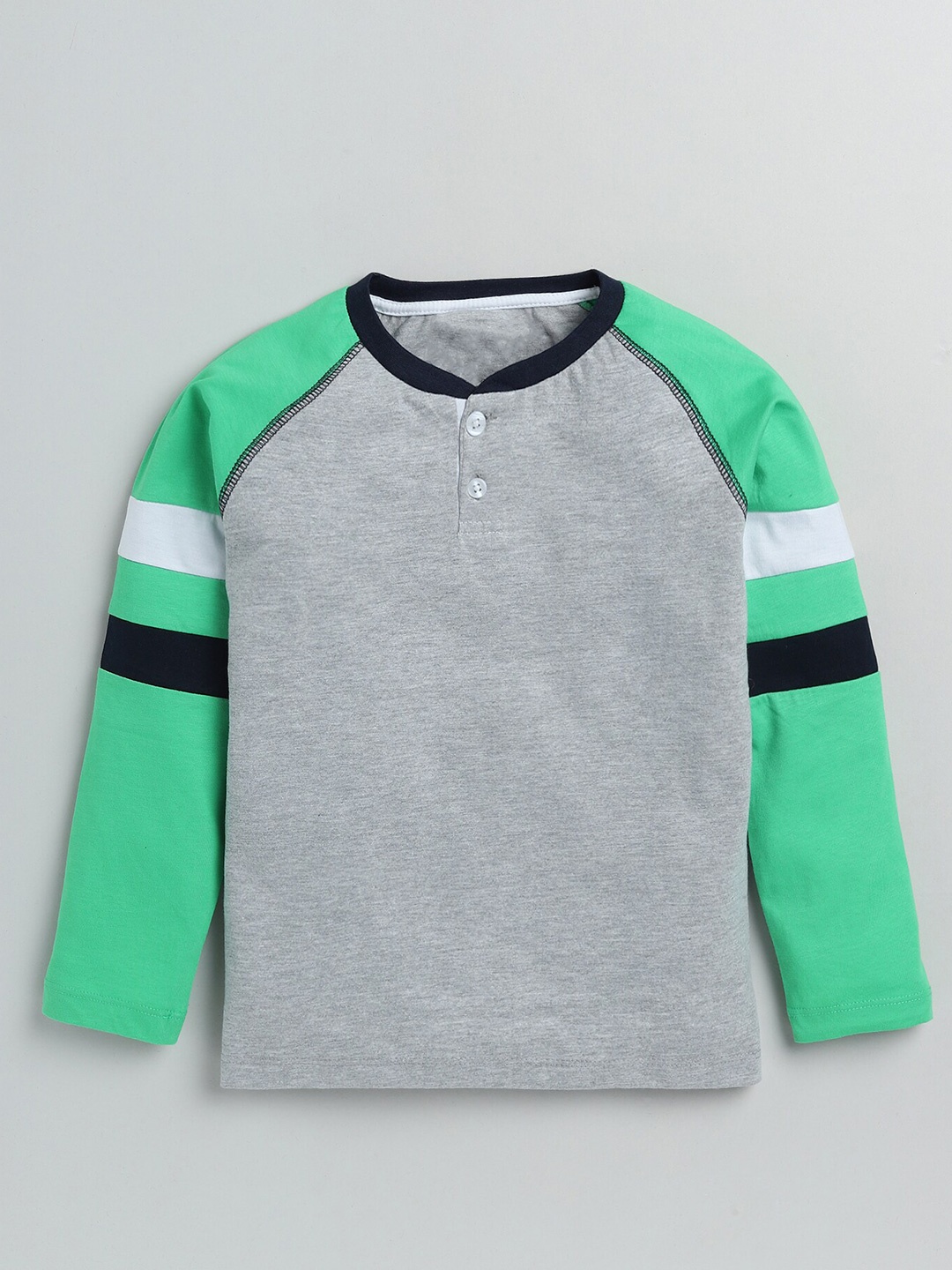 

YK Boys Green Henley Neck Raglan Sleeves Colourblocked T-shirt, Grey