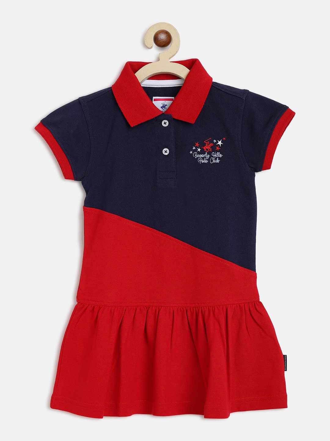 

Beverly Hills Polo Club Girls Navy Blue & Red Colourblocked Drop-Waist Dress