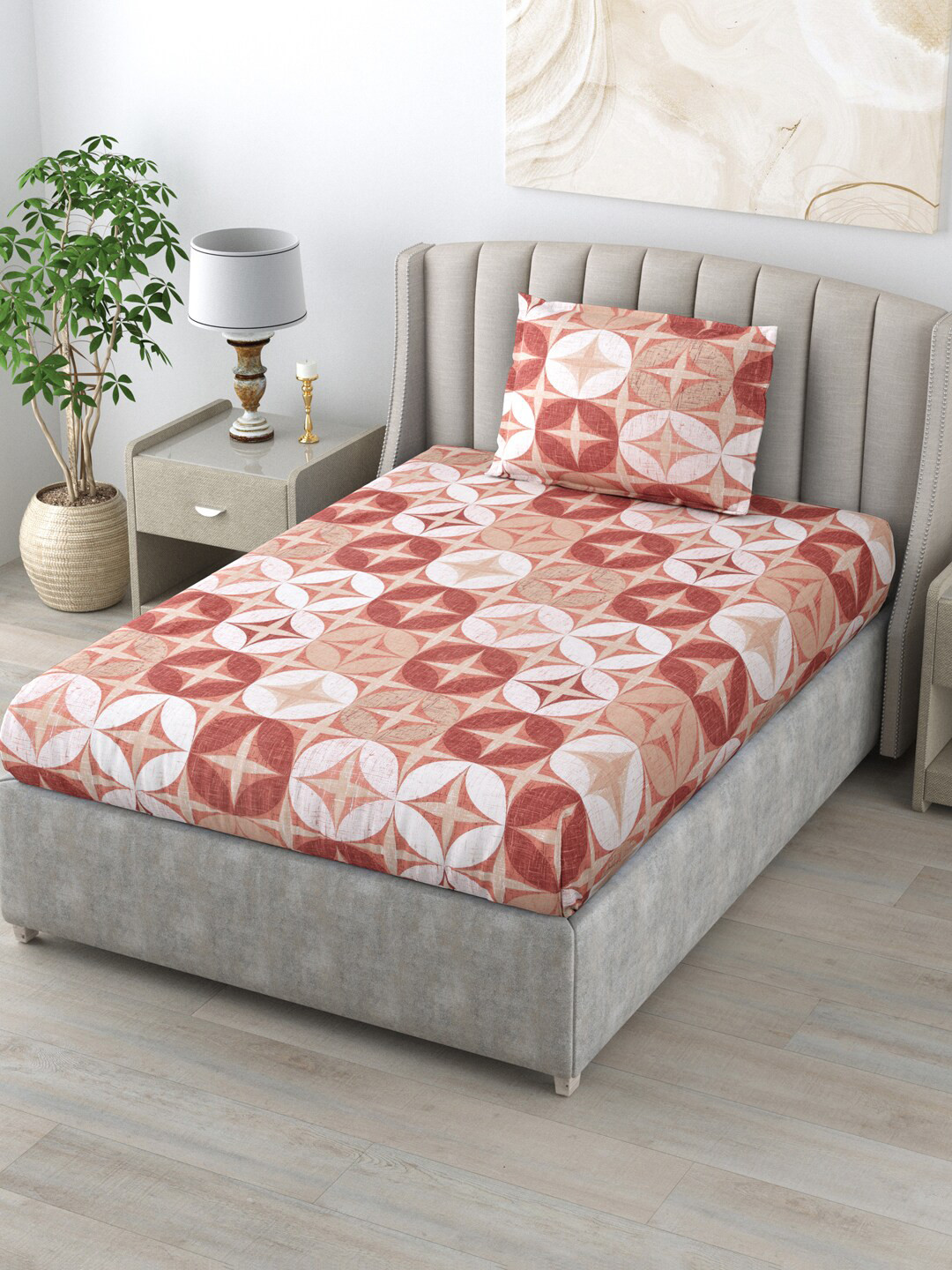 

BOMBAY DYEING Printed 104 TC Single Bedsheet with 1 Pillow Covers, White