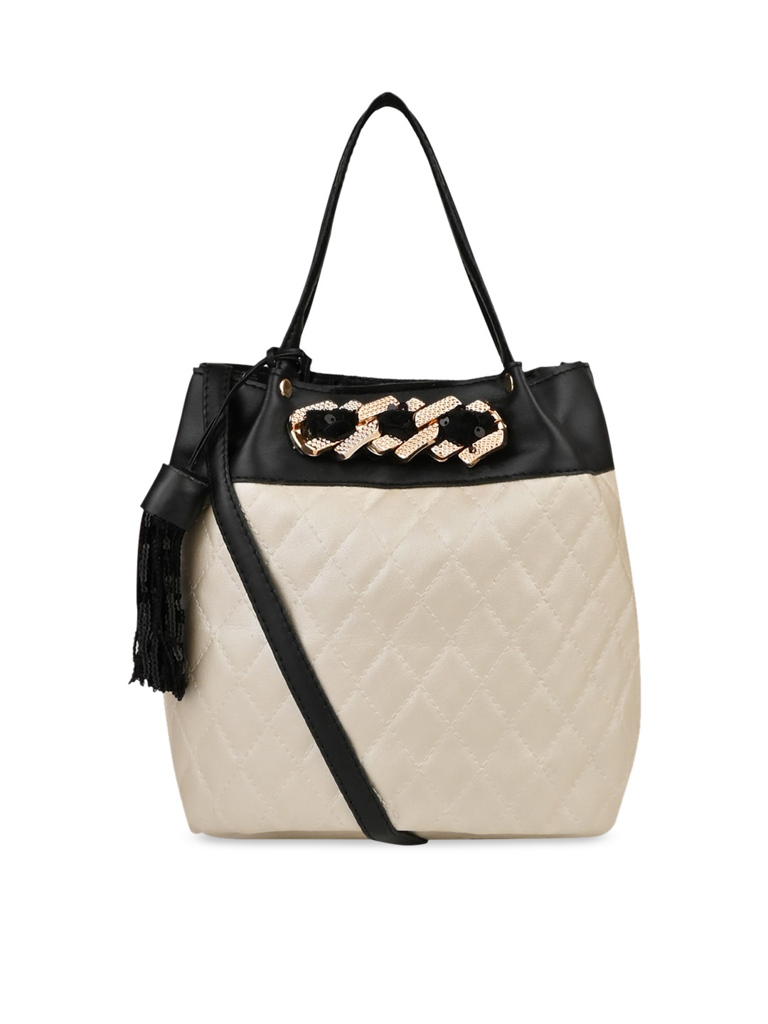 

Vdesi Colourblocked PU Structured Handheld Bag with Quilted, Off white
