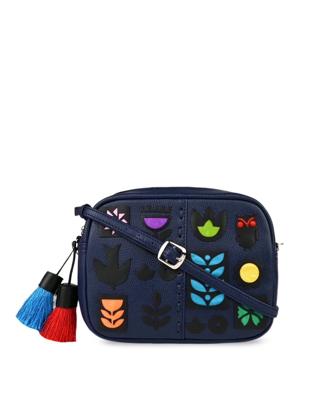 

Vdesi Geometric PU Structured Sling Bag with Applique, Navy blue