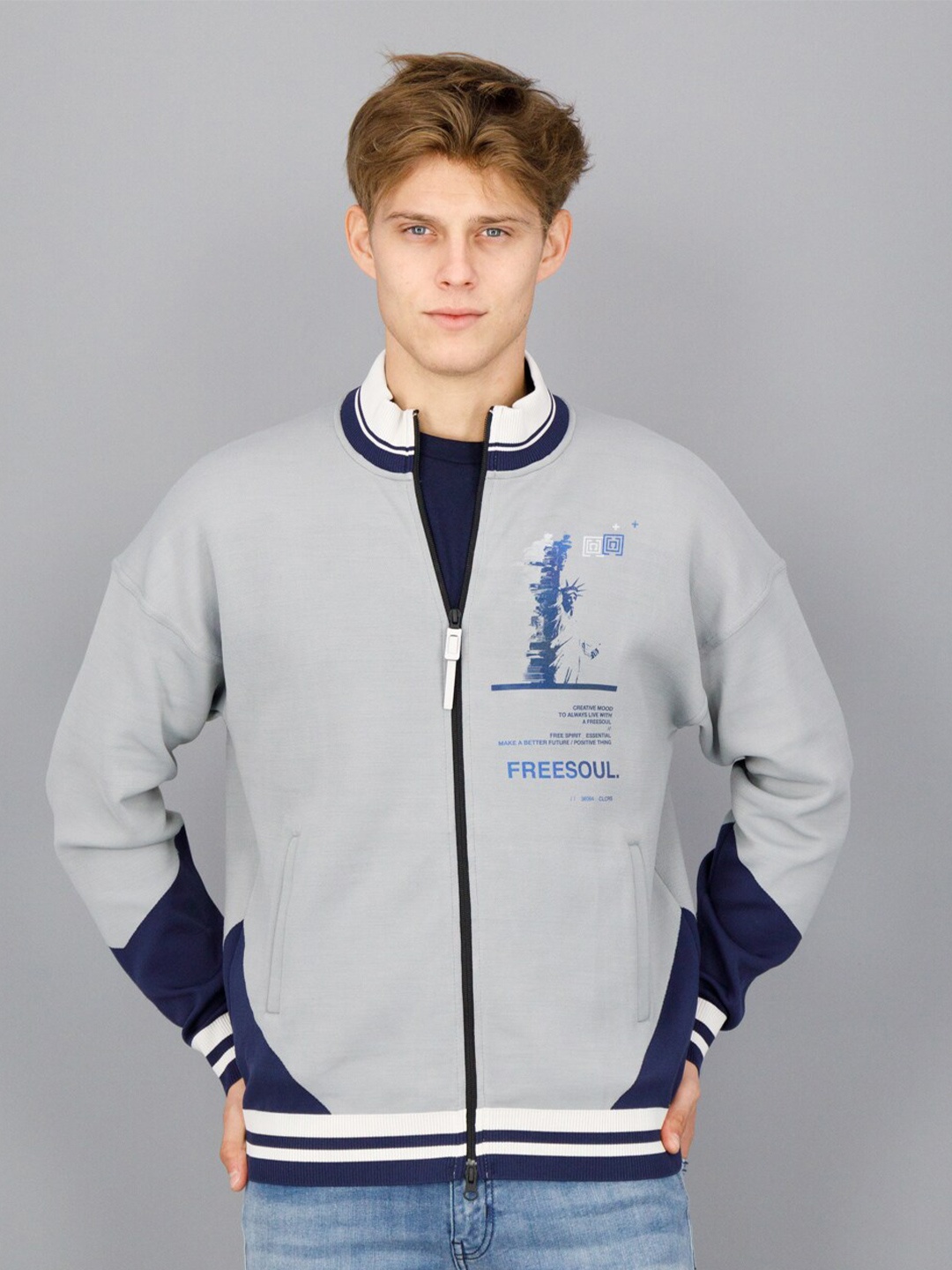 

FREESOUL Men Colourblocked Long Sleeves Mock Collar Sweatshirt, Grey
