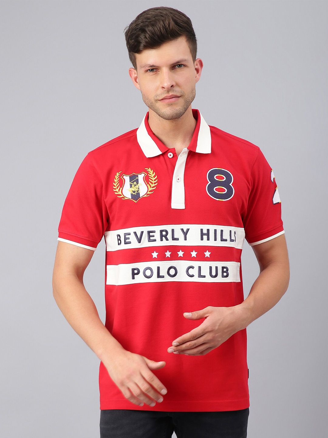 

Beverly Hills Polo Club Men Typography Colourblocked Polo Collar T-shirt, Red