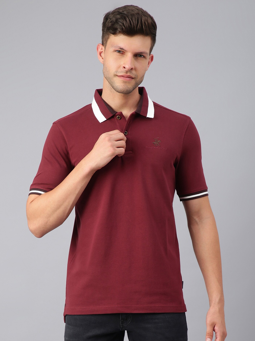 

Beverly Hills Polo Club Men Polo Collar T-shirt, Maroon