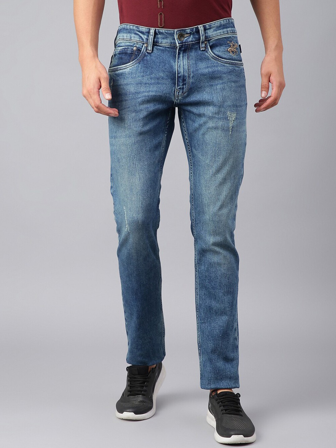 

Beverly Hills Polo Club Men Skinny Fit Low Distress Heavy Fade Jeans, Blue
