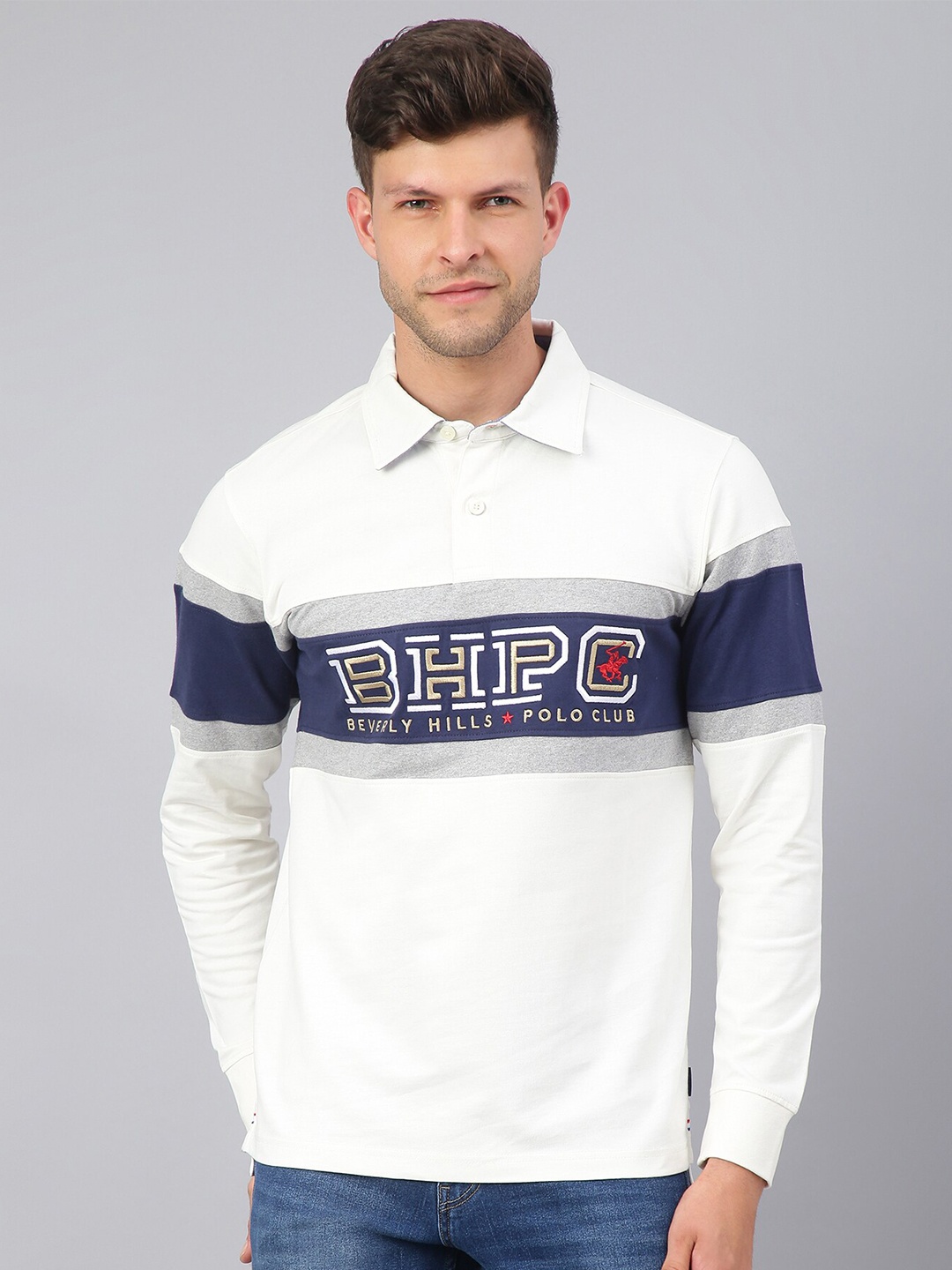 

Beverly Hills Polo Club Men Off Typography Polo Collar T-shirt, Off white