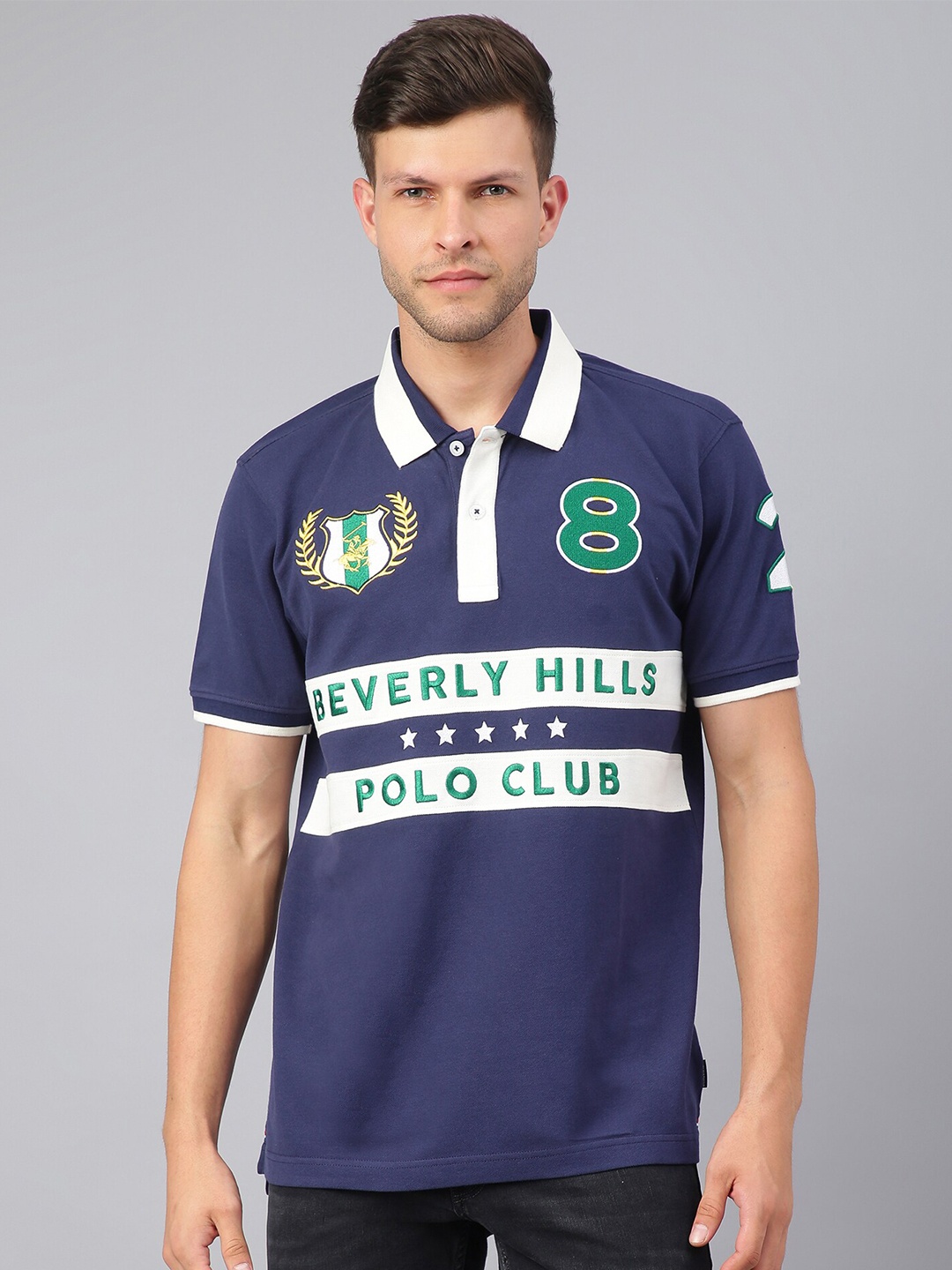 

Beverly Hills Polo Club Men Typography Printed Polo Collar T-shirt, Navy blue