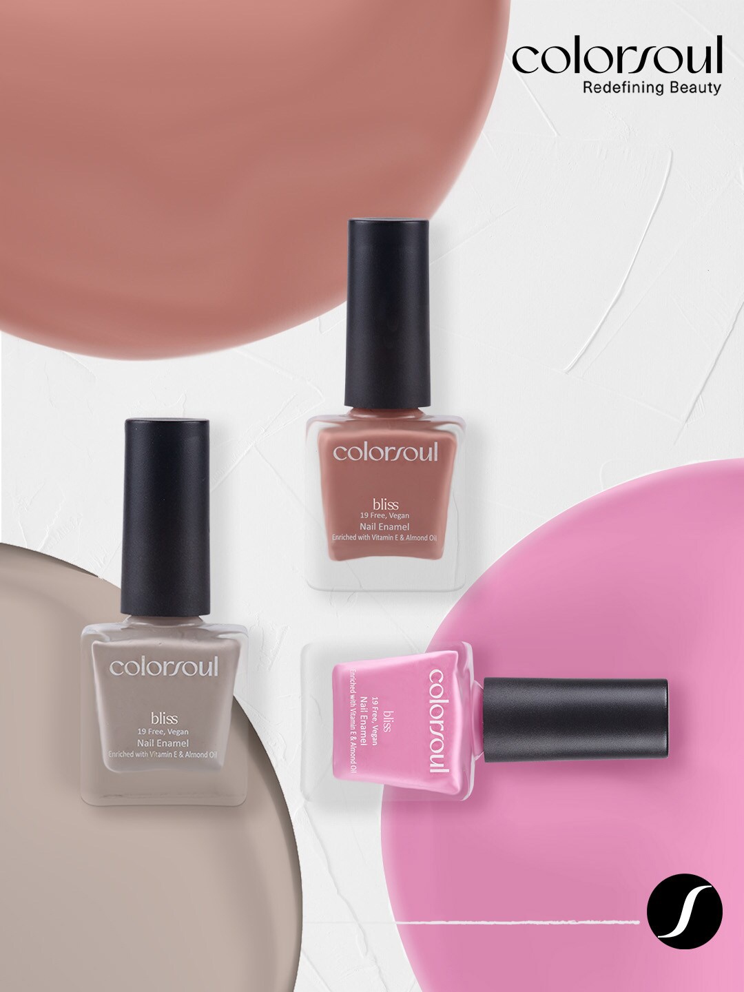

Colorsoul Set of 3 Bliss Vegan Nail Enamel with Vitamin E & Almond Oil - 8 ml each, Pink
