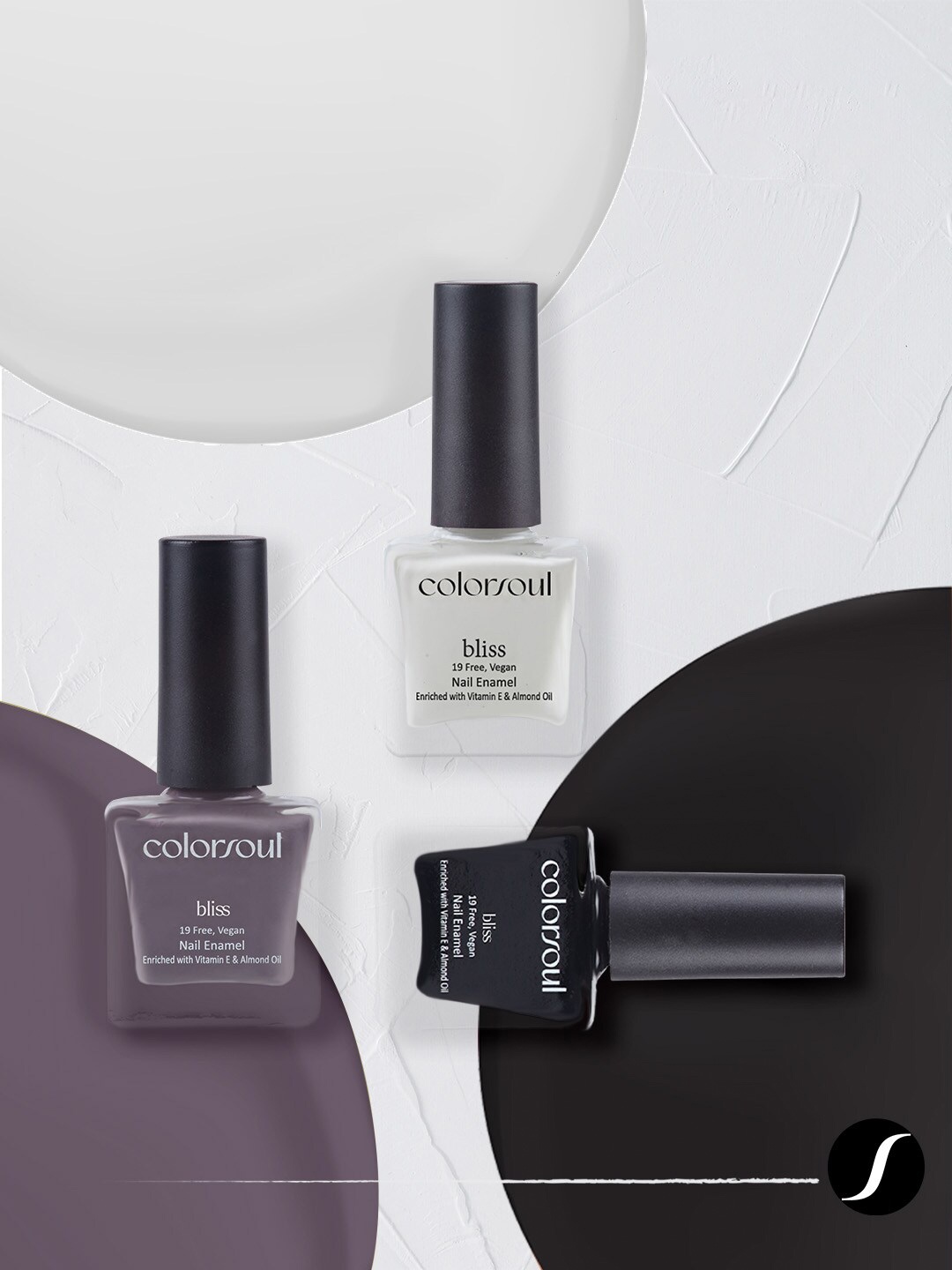 Colorsoul Set of 3 Bliss Vegan Nail Enamel with Vitamin E & Almond Oil - 8 ml each, White