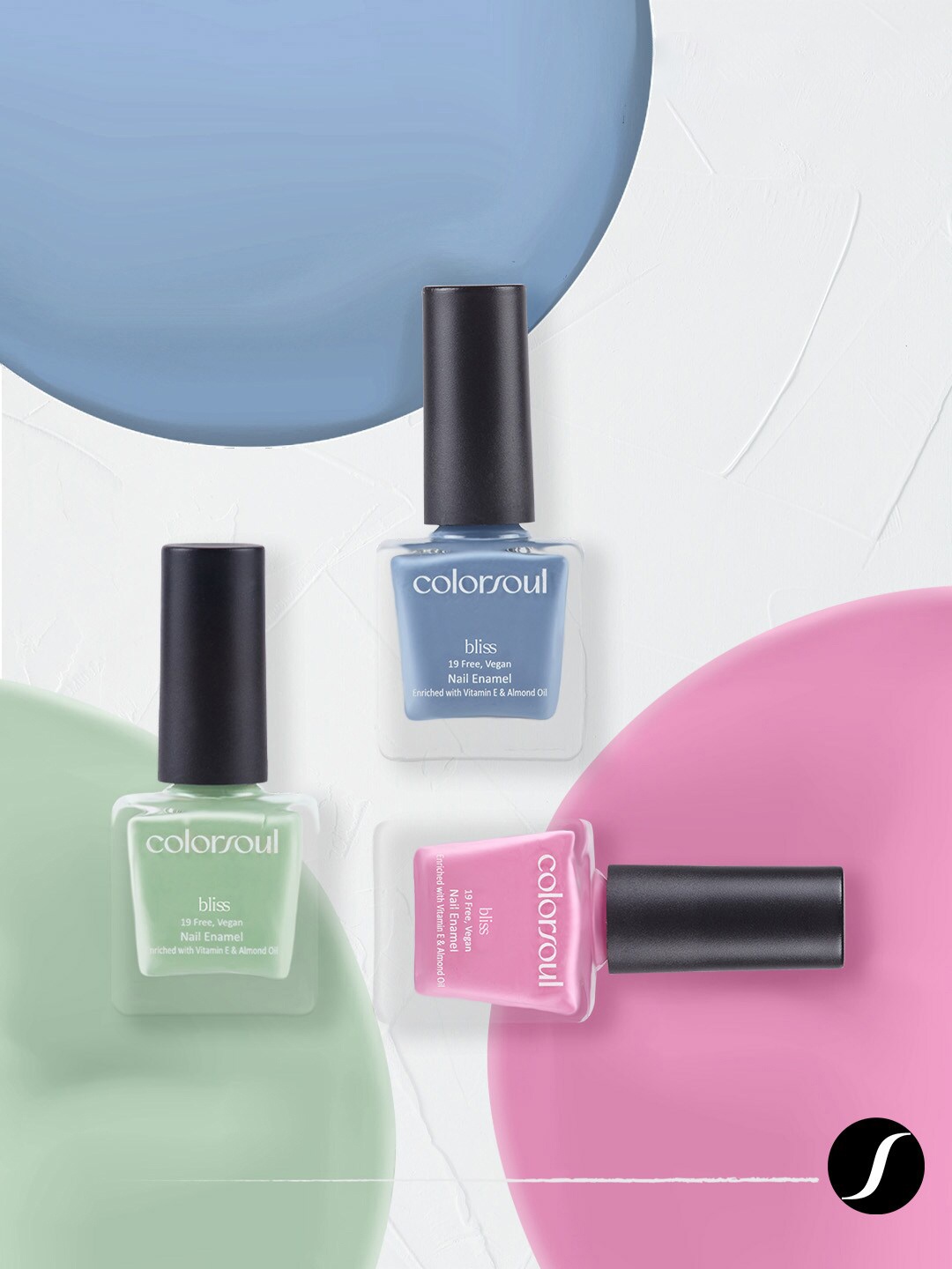 

Colorsoul Set of 3 Bliss Vegan Nail Enamel with Vitamin E & Almond Oil - 8 ml each, Pink