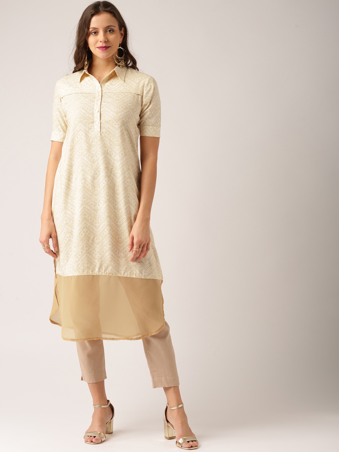 

IMARA Women Beige Printed Straight Kurta