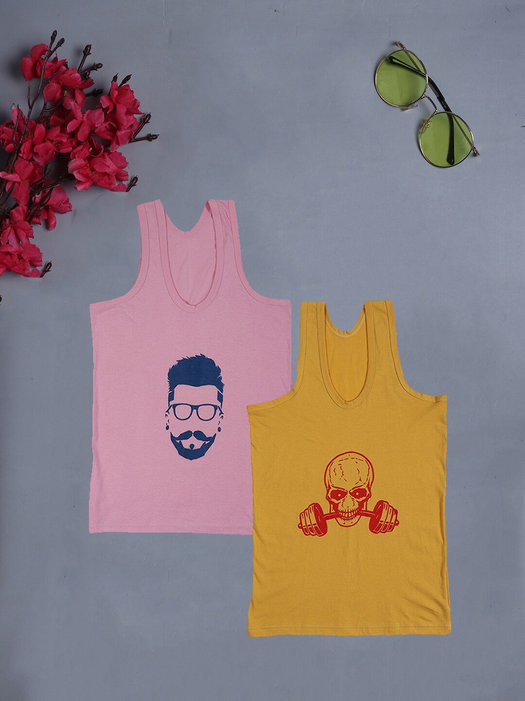 

Fleurt Men Pack Of 2 Assorted Pure Cotton Gym Vests