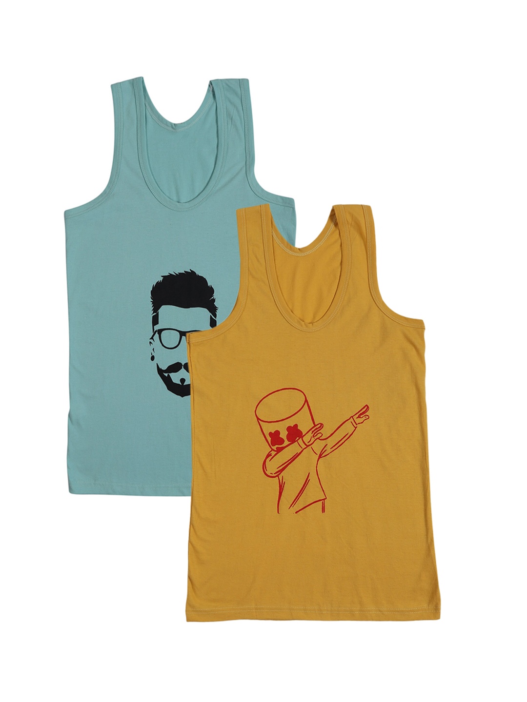 

Fleurt Men Pack Of 2 Printed Pure Cotton Innerwear Vests, Assorted