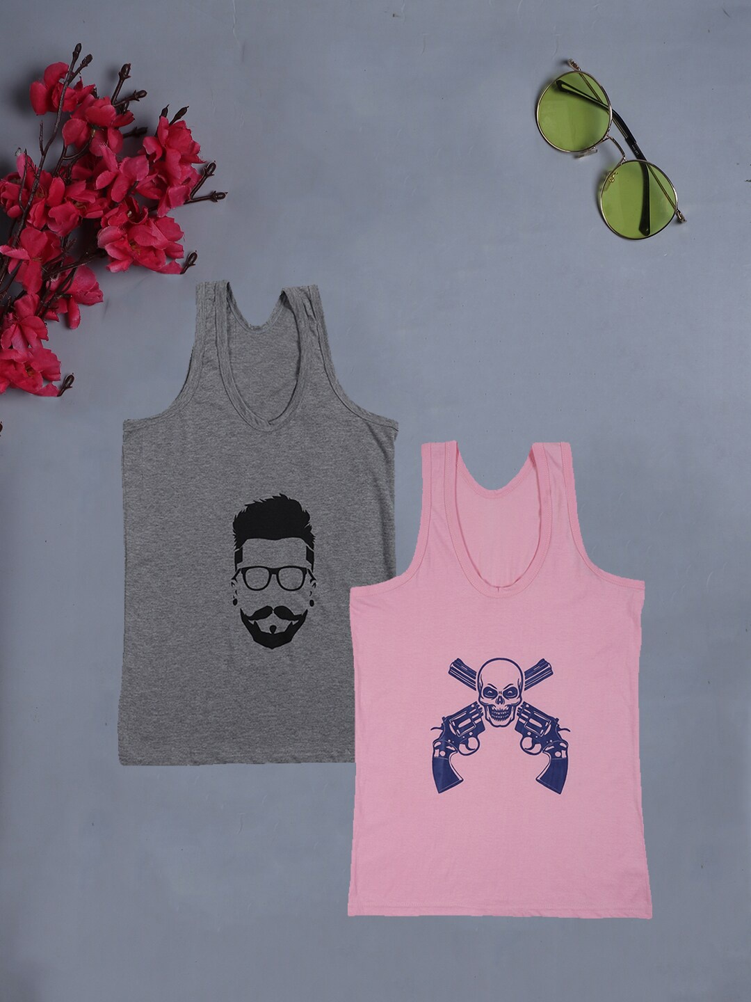 

Fleurt Men Pack Of 2 Printed Assorted Pure Cotton Gym Innerwear Vests