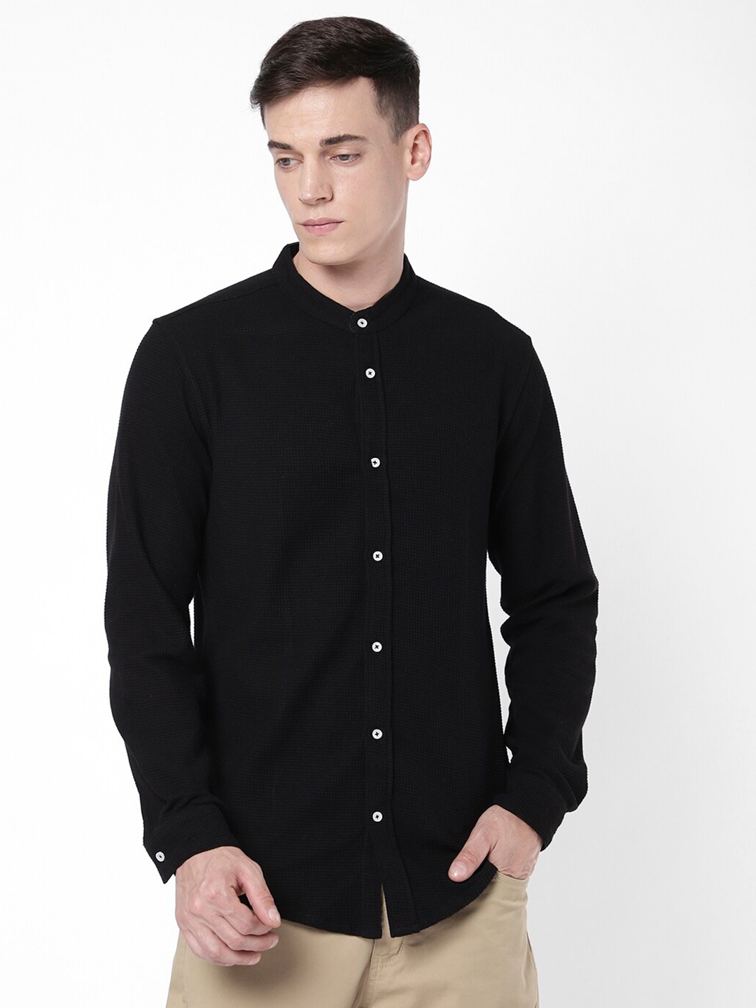 

R&B Men Textured Casual Shirt, Black