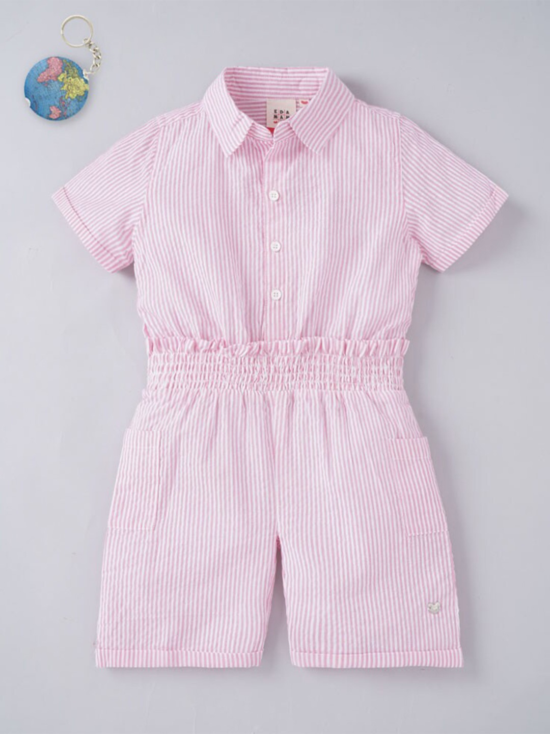 

Ed-a-Mamma Girls Pink & White Striped Jumpsuit