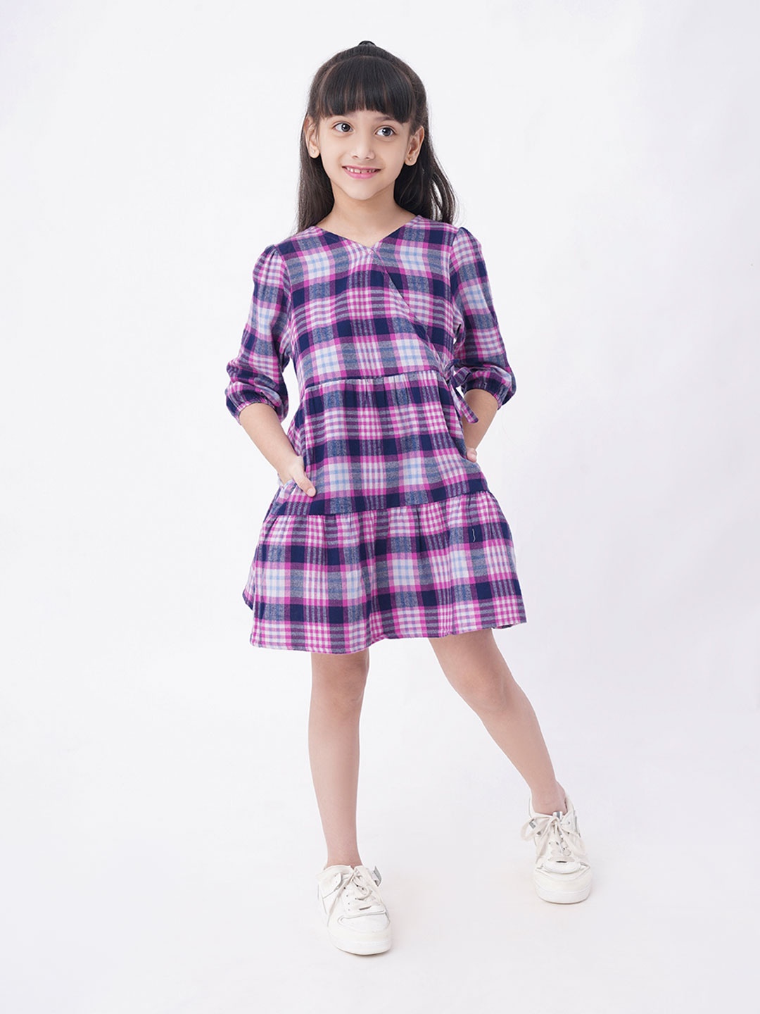 

Ed-a-Mamma Girls Cotton Checked Wrap Dress, Pink