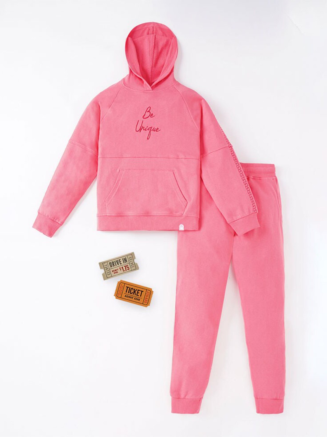 

Ed-a-Mamma Girls Solid Hooded T-Shirt with Trousers, Pink
